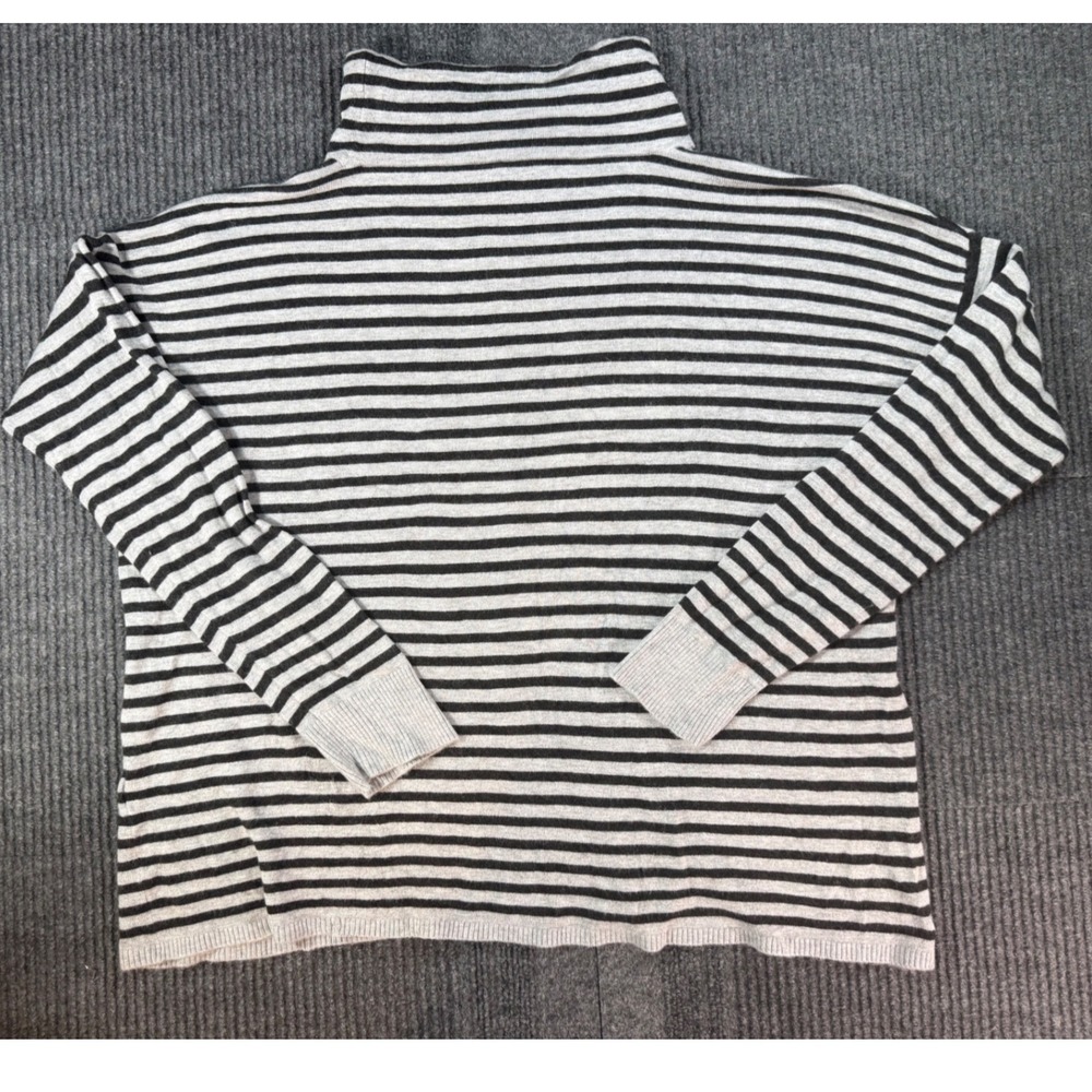 Eileen Fisher Womens Striped Cowl Neck Drawstring Sweater Grey Black Size SP - Picture 3 of 7